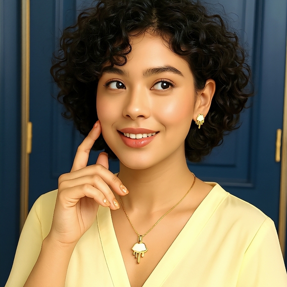 Modern Gold Drip Necklace Earrings Set 18K Plated Stainless Steel Gift Ready - Picture 9 of 14